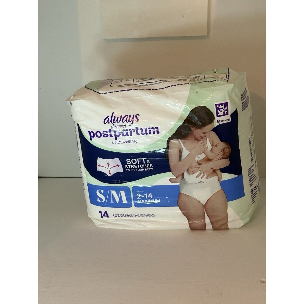 Always Discreet Maximum Absorbency Underwear Postpartum S/M White 14 Pack